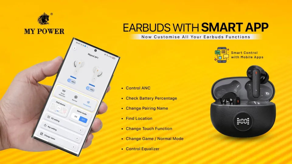 My Power ANC & ENC Earbuds |App Control Earbuds| IPX5 Waterproof  earbuds | Bluetooth Earbuds 5My Power4Version | Mypodap1