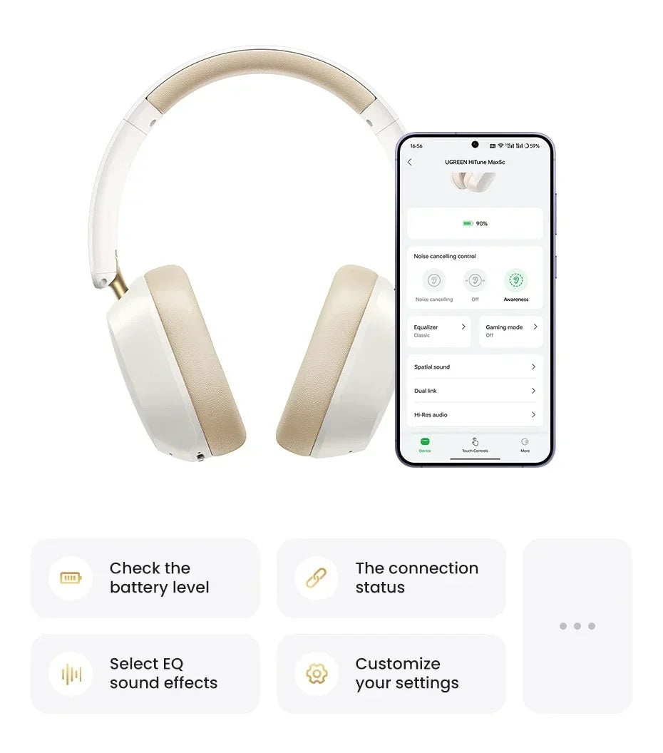 UGREEN HiTune Max5c Headphones | Hybrid Active Noise Cancellation Headphone