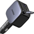 UGREEN 60W 2C1A Car Charger with Retractable Cable, 3-Port Fast Charger with 30W PD USB-C, USB-A, Cigarette Lighter Adapter for iPhone 17/16/15, Galaxy S25/S24, iPad, GPS, 12V Car Accessories