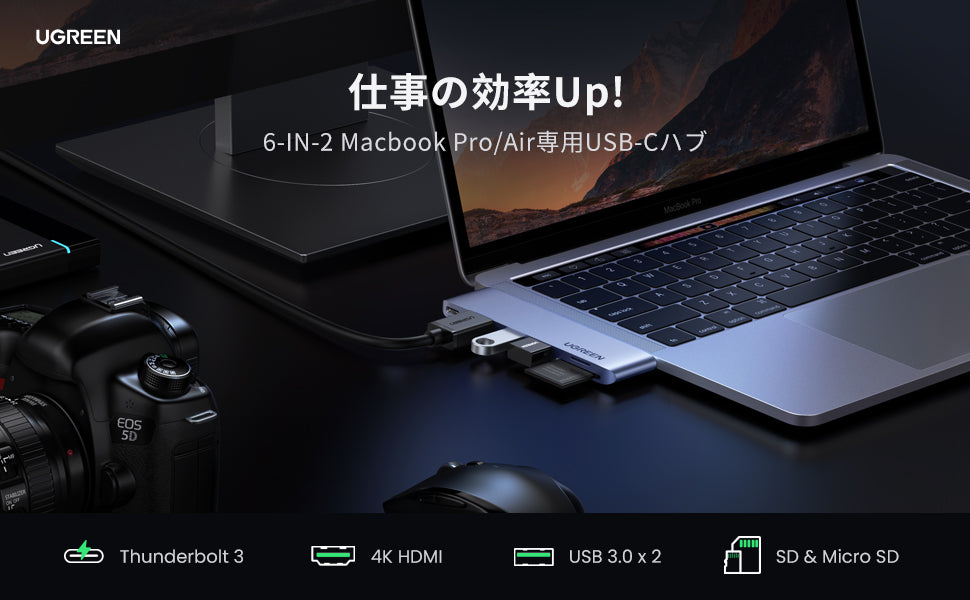 UGREEN Dual USB-C 6 in 1 Hub for MacBook Pro/Air | 80856