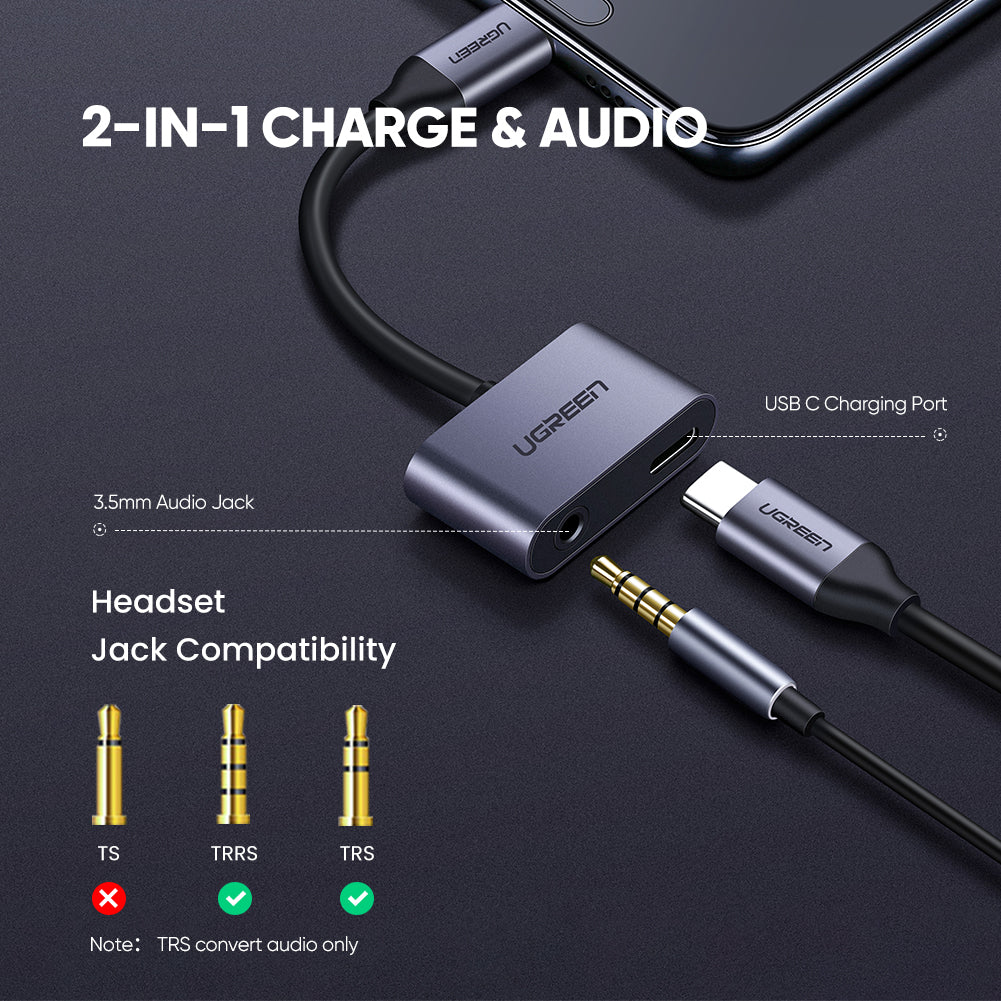 UGREEN Type-C to 3.5mm Audio + Type-C Adapter | 50596