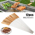 Barbecue Skewers，Meccion 10Pcs Stainless Steel Barbecue String with Wooden Handle BBQ Stick Needles