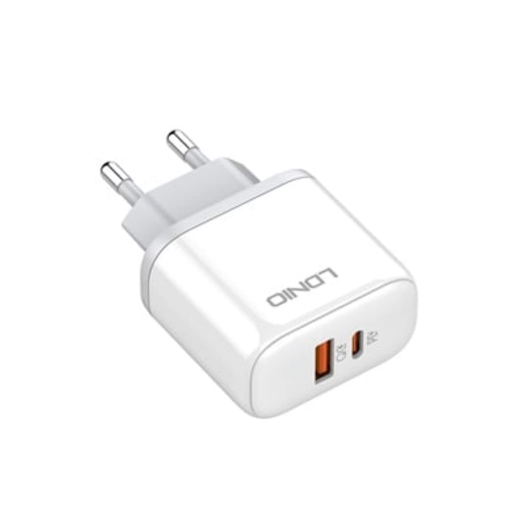 LDNIO 45W Fast Charging Charger with Cable C-Type for All Mobiles (Higher Models),2 Ports USB A,USB-C,White