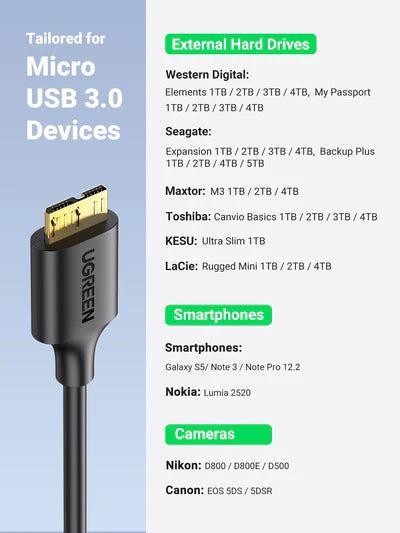Ugreen USB 3.0 Type-A to Micro-B Hard disk Cable