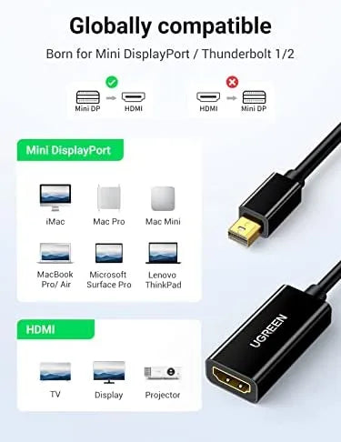 UGREEN Mini DisplayPort to HDMI Adapter Mini DP Male to HDMI Female Thunderbolt 2.0 to HDMI Adapter