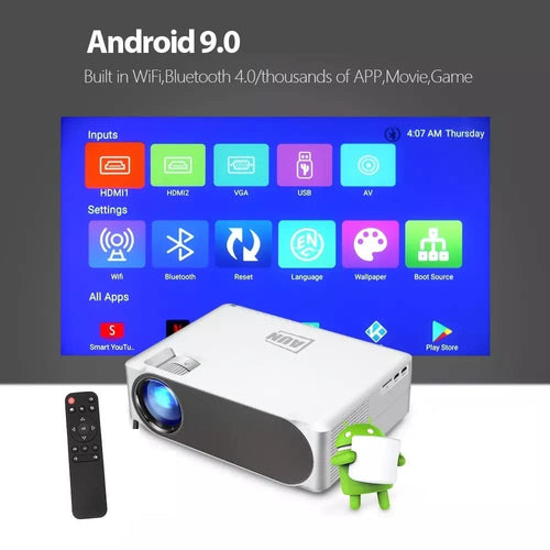 AUN AKEY6S Pro Full HD Projector 1080p, Android 9.0 Projector for Home 4k WiFi Bluetooth Play Store Compatible with TV Stick, Set Top Box, HDMI, VGA, USB, Laptop