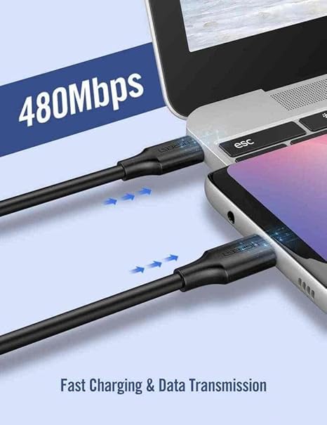 Ugreen 60W US286-60788 USB 2.0 Type C TO Type C Cable 3A Fast Charging Cable TPE 1M Black