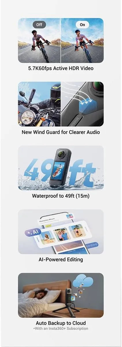 Insta360 X5 Essentials Bundle – 8K Waterproof 360 Action Camera Essential Bundle