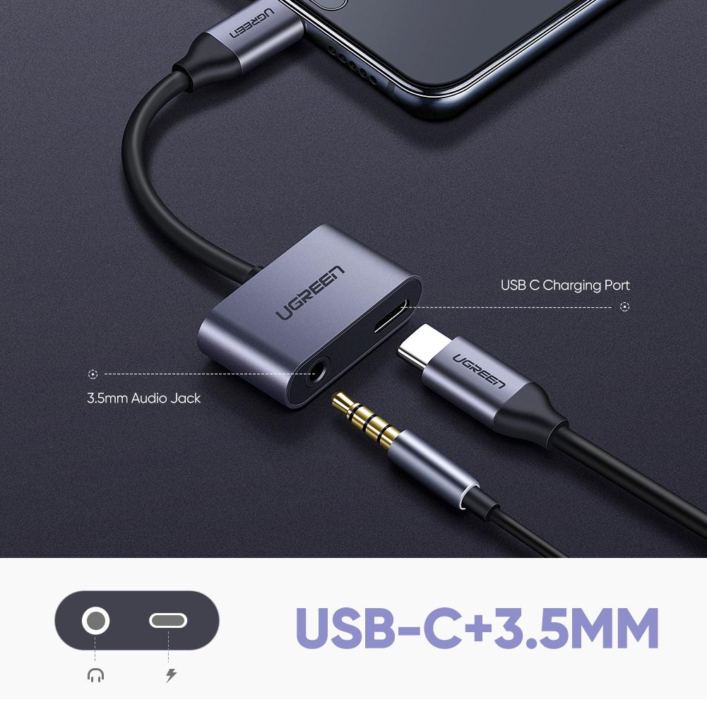 UGREEN-Type C Male To 3.5mm Audio+ Type C Female Adapter