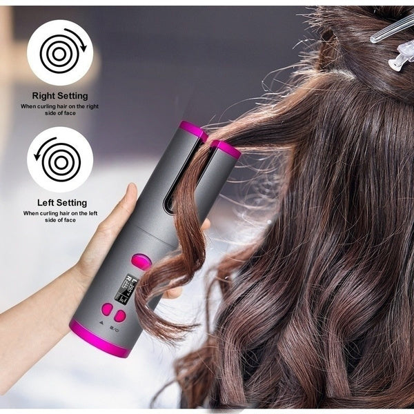 Auto Cordless Hair Curler Portable Wireless USB Automatic Hair Curler, Anti-Tangle Wireless Auto Curling Iron Wand, Portable USB Rechargeable Spin Curler Ceramic Barrel Rotating