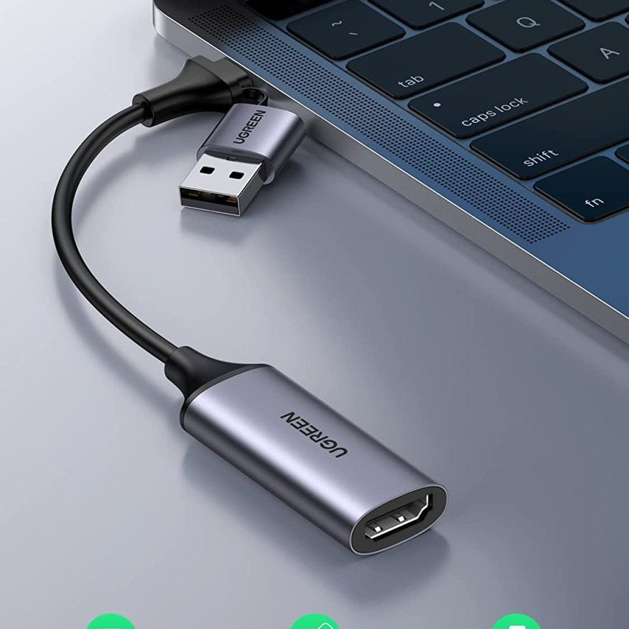 UGREEN Video Capture Card 4K HDMI to USB-A/USB-C HDMI Capture Card Full HD 1080P USB 2.0 Capture Video and Audio Recording for Gaming, Streaming, Teaching, Video Conference