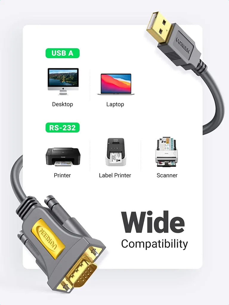 UGREEN USB to RS232 Adapter Serial Cable DB9 Male 9 Pin with PL2303 Chipset RS-232 Converter Cable