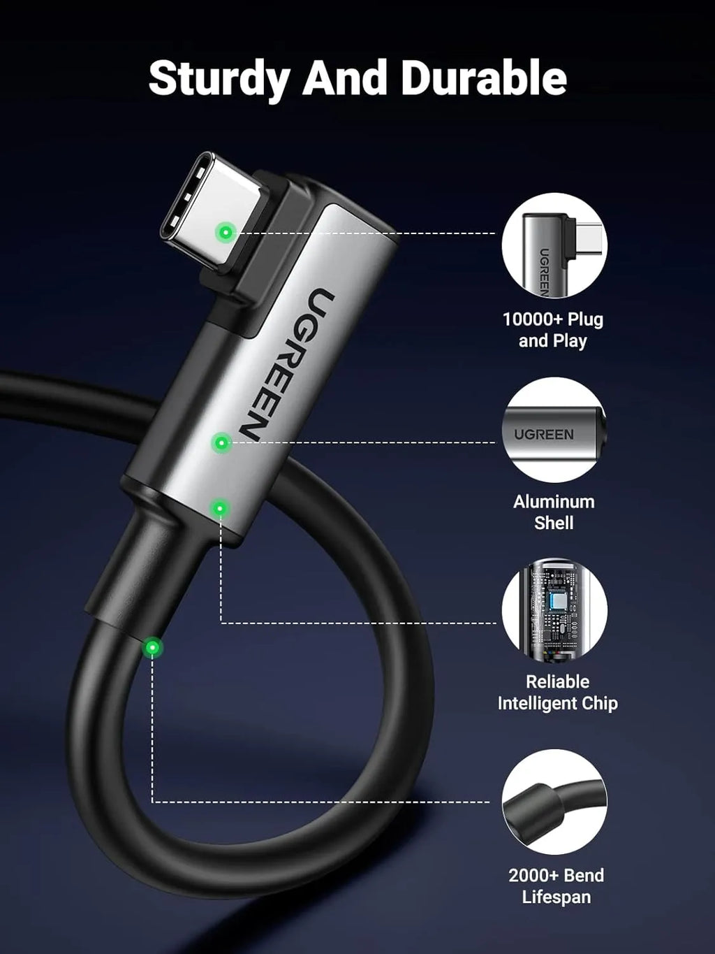 UGREEN Link Cable Compatible with Oculus Quest 2/ Pico 4 and PC/Steam VR, 16FT VR Link Headset Cable with High-Speed Transfer and Fast Charging, USB 3.0 USB C to C Cable for VR Headset and Gaming