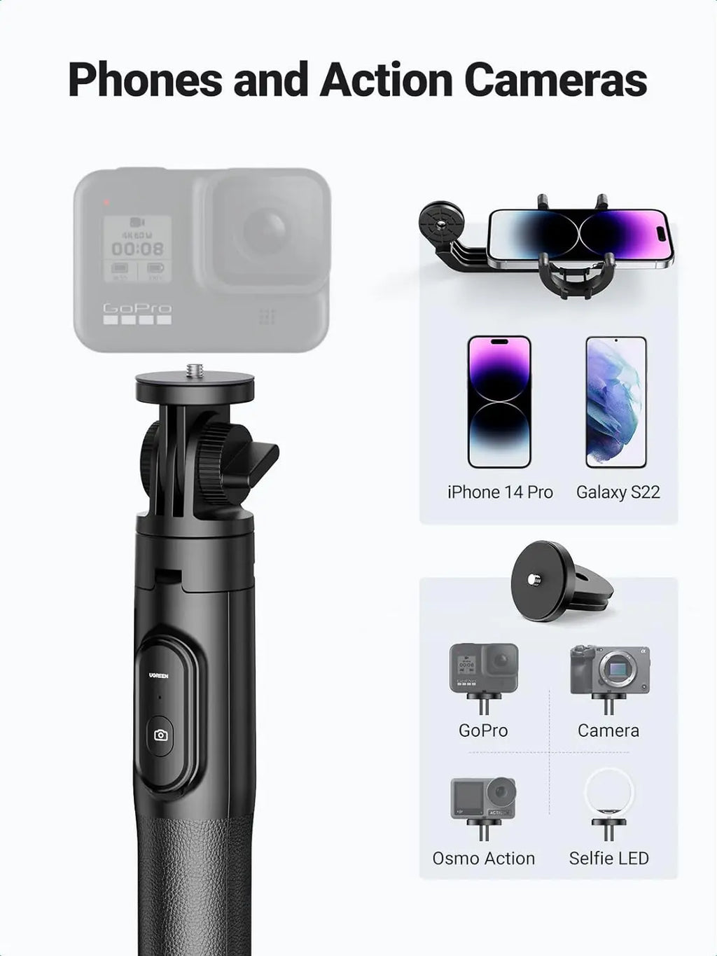 Ugreen Selfie Stick Tripod with Bluetooth Remote (15062)