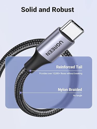 1Mtr UGREEN USB 2.0 A to USB-C Cable Nickel Plating Aluminum Braid 1m (Black)