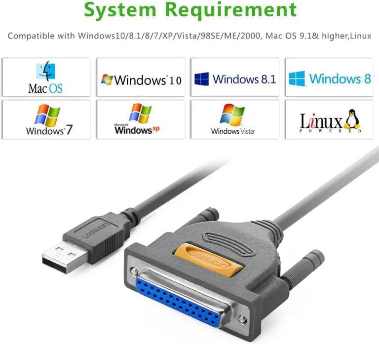 UGREEN USB to DB25 Parallel Printer Cable Adapter 6FT Male to Female Connector IEEE 1284 Converter for PC Desktop Laptop, 6 FT