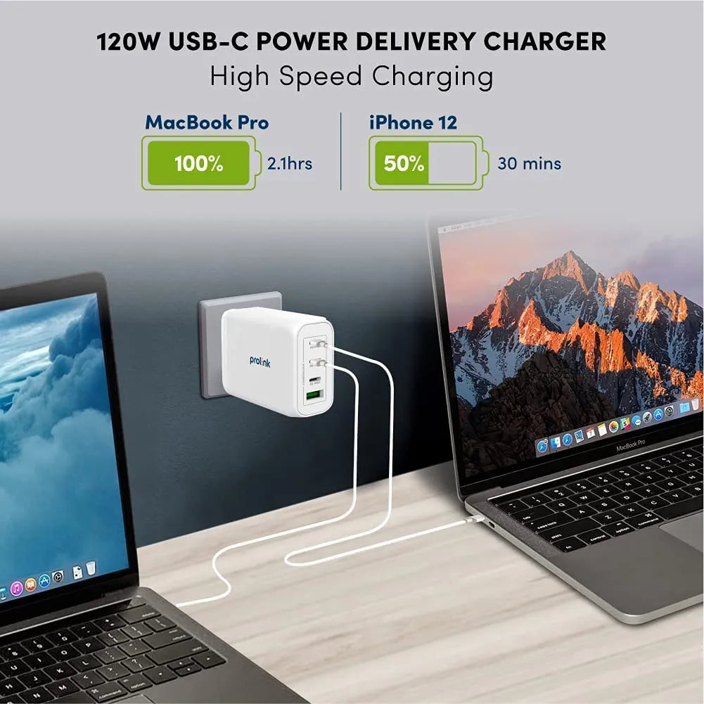 Prolink PTC412001 120W PPS GaN PD Wall Charger Intelligence with Power delivery and Quick Charge