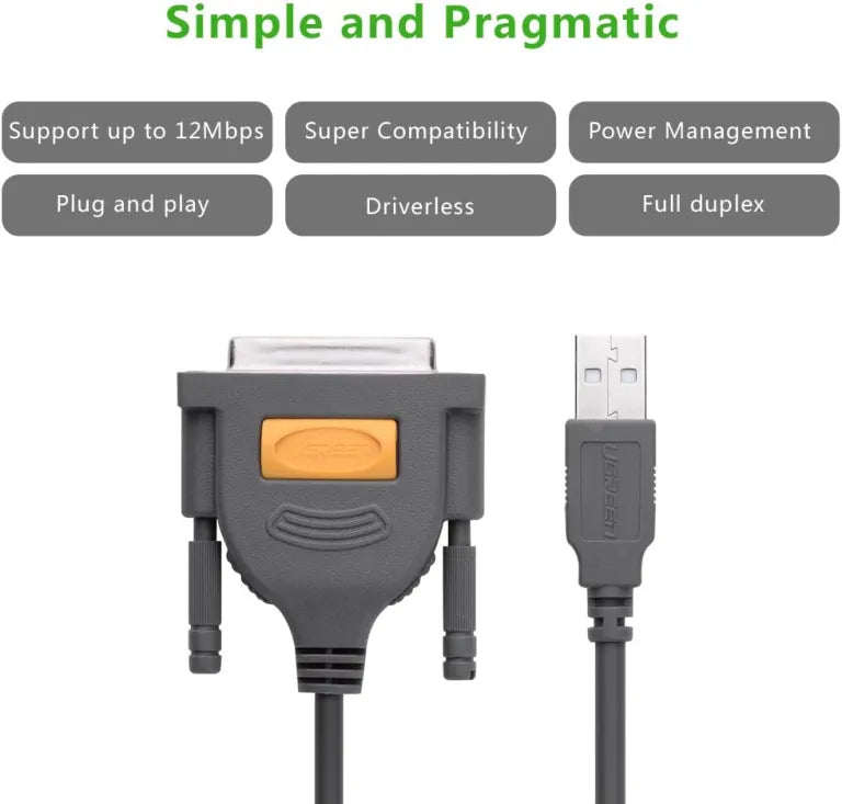UGREEN USB to DB25 Parallel Printer Cable Adapter 6FT Male to Female Connector IEEE 1284 Converter for PC Desktop Laptop, 6 FT