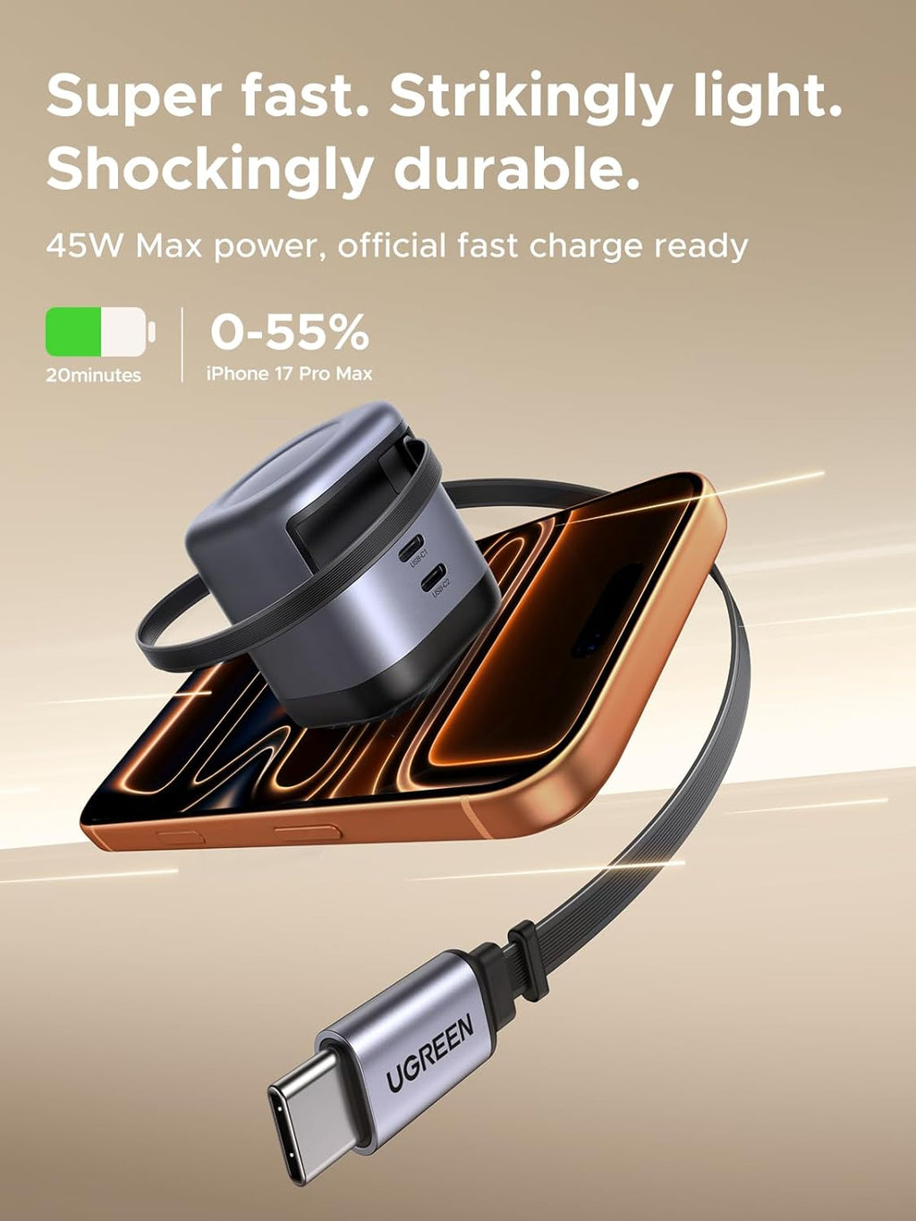 UGREEN 45W GaN Fast Charger with Retractable Cable | 65821
