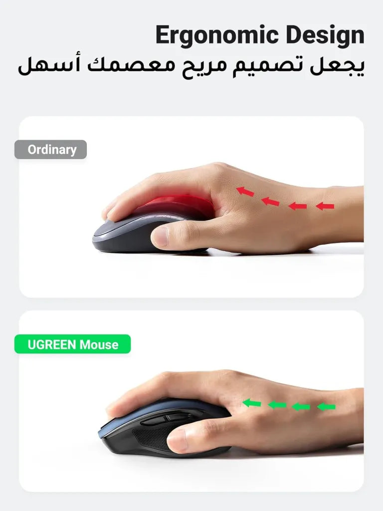 UGREEN Wireless Bluetooth Mouse, Ergonomic Mouse Bluetooth 5.0 & USB 2.4G, Ultra-fast Scrolling, 5 Adjustable DPI Precise Smooth Tracking, Silent Cordless Mouse