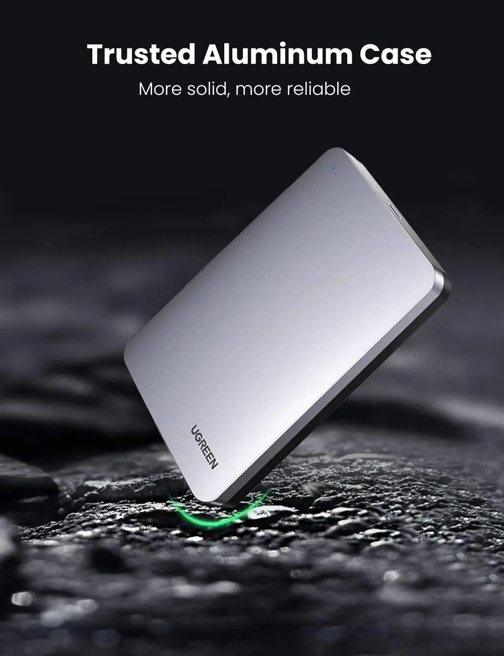 UGREEN 2.5-Inch SATA External Hard Drive Enclosure – USB 3.1 Gen 2, UASP, Aluminum, Tool-Free HDD/SSD Case (70498)