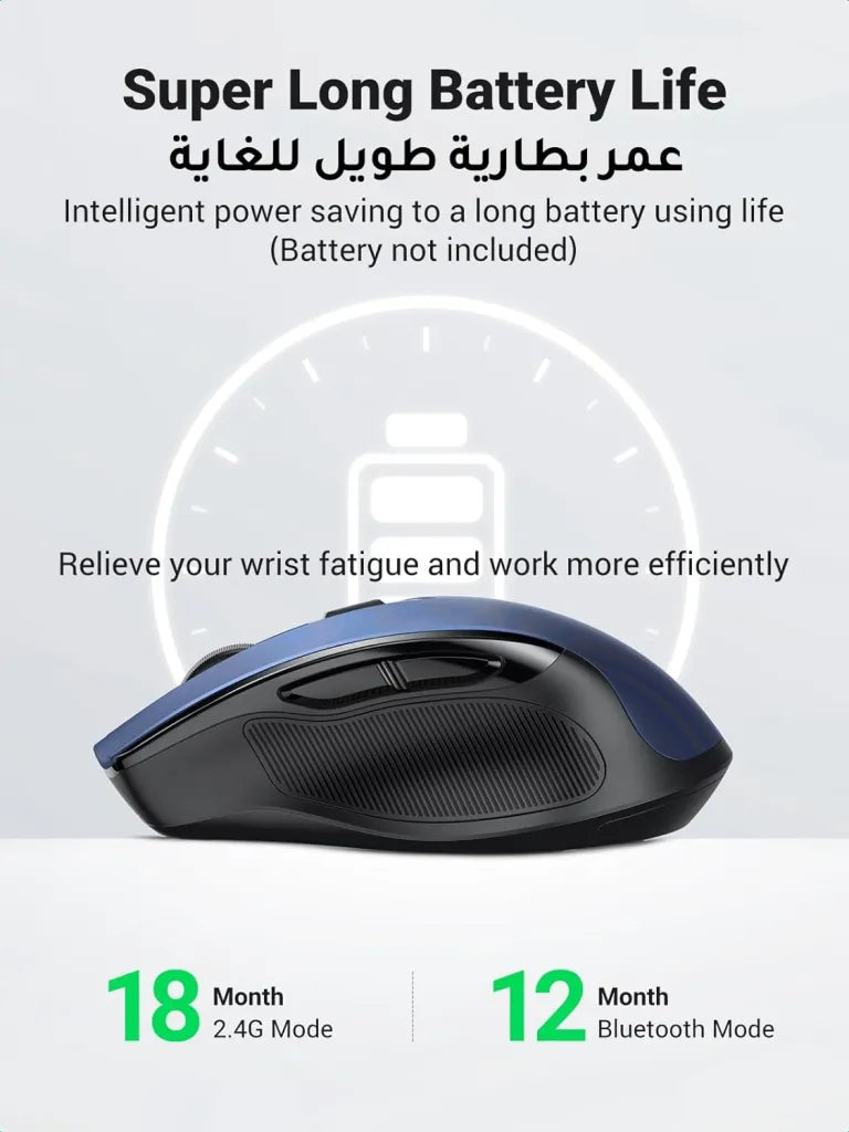 UGREEN Wireless Bluetooth Mouse, Ergonomic Mouse Bluetooth 5.0 & USB 2.4G, Ultra-fast Scrolling, 5 Adjustable DPI Precise Smooth Tracking, Silent Cordless Mouse