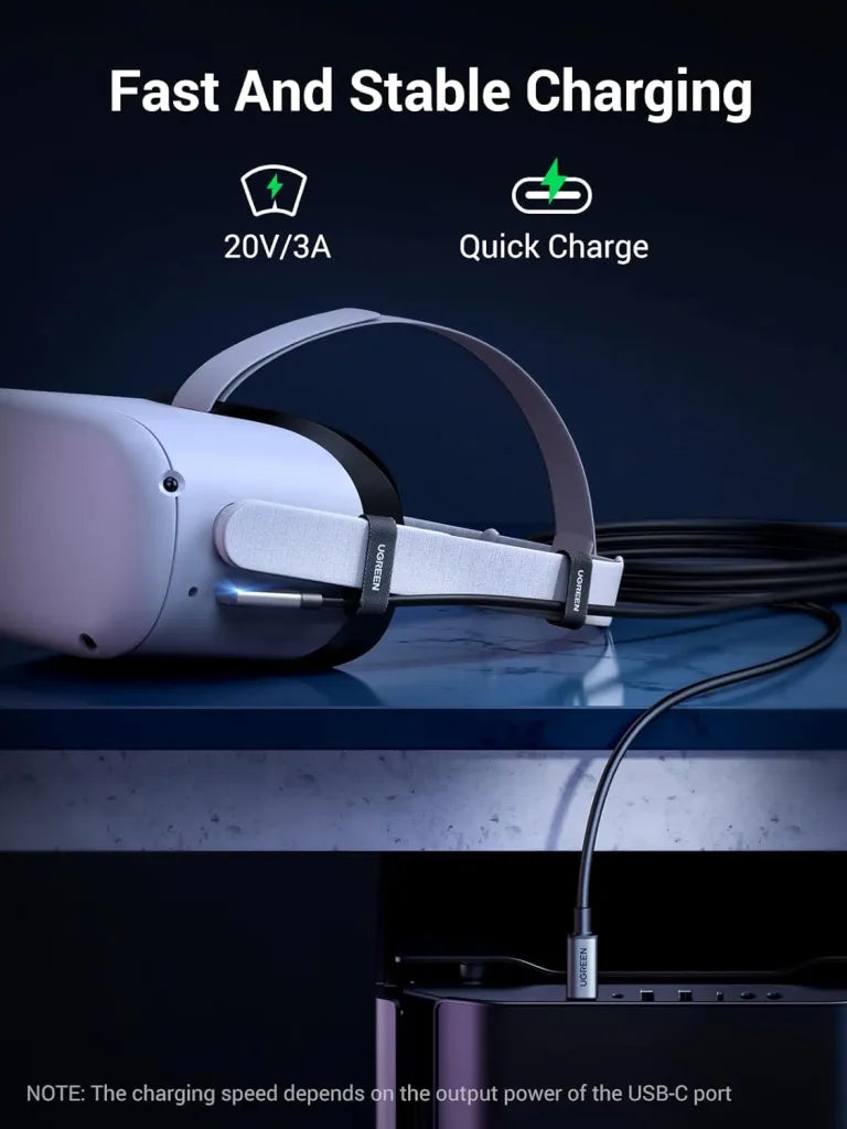 UGREEN Link Cable Compatible with Oculus Quest 2/ Pico 4 and PC/Steam VR, 16FT VR Link Headset Cable with High-Speed Transfer and Fast Charging, USB 3.0 USB C to C Cable for VR Headset and Gaming