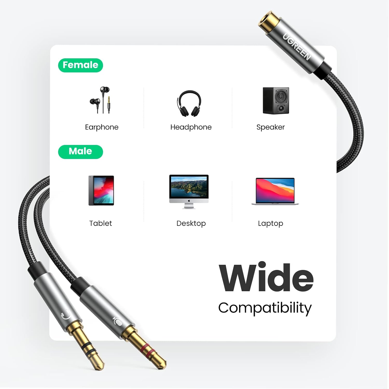UGREEN-AV140 3.5mm Female To 2 Male Audio Cable |20899
