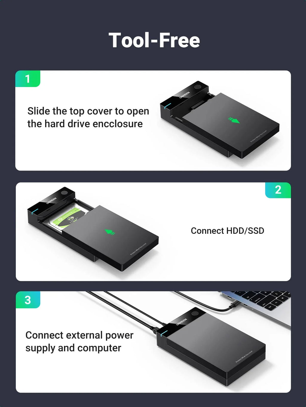 UGREEN 3.5" Hard Drive Enclosure USB 3.0 to SATA III Adapter | 50423