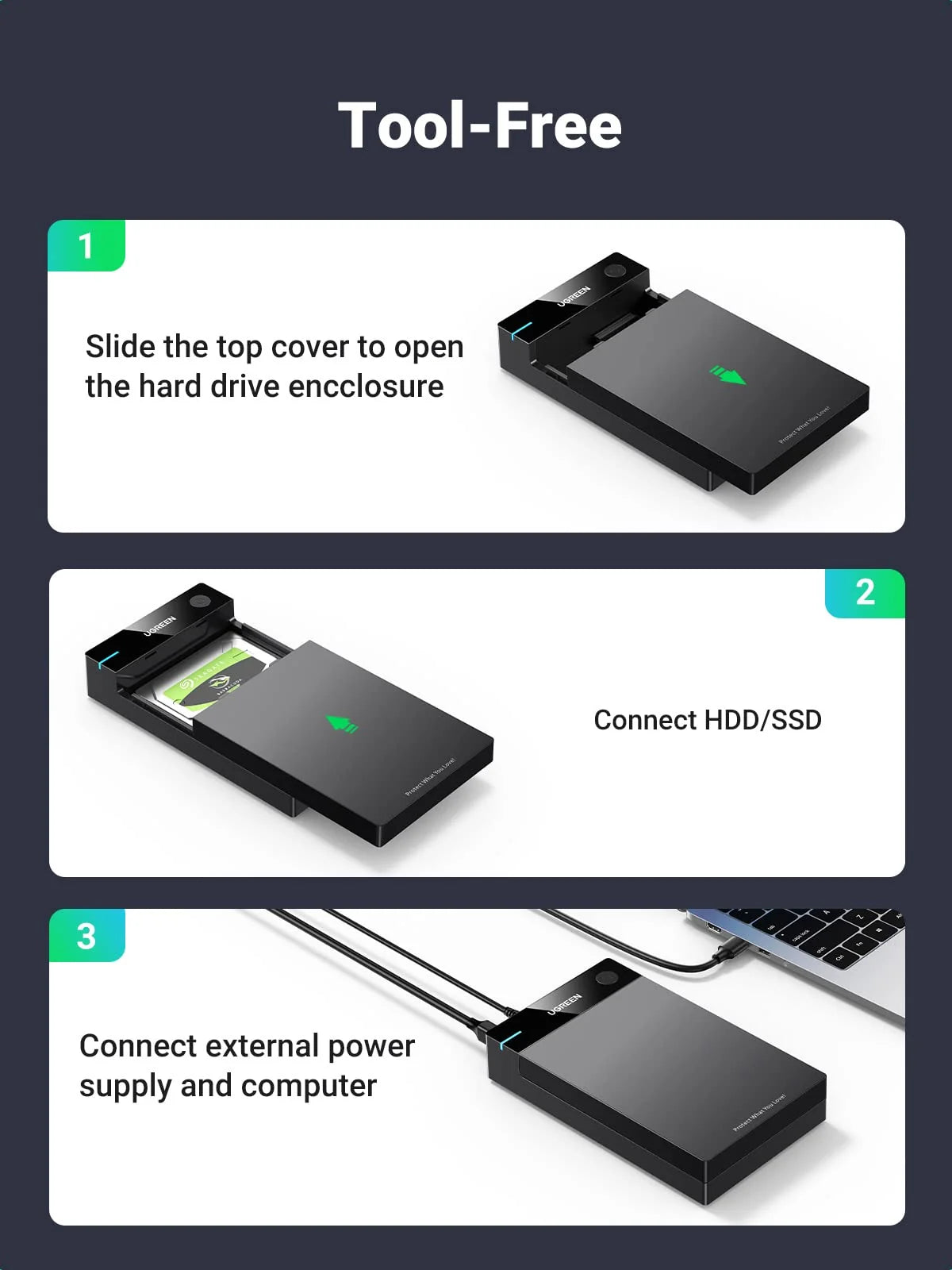 UGREEN 3.5" Hard Drive Enclosure USB 3.0 to SATA III Adapter | 50423