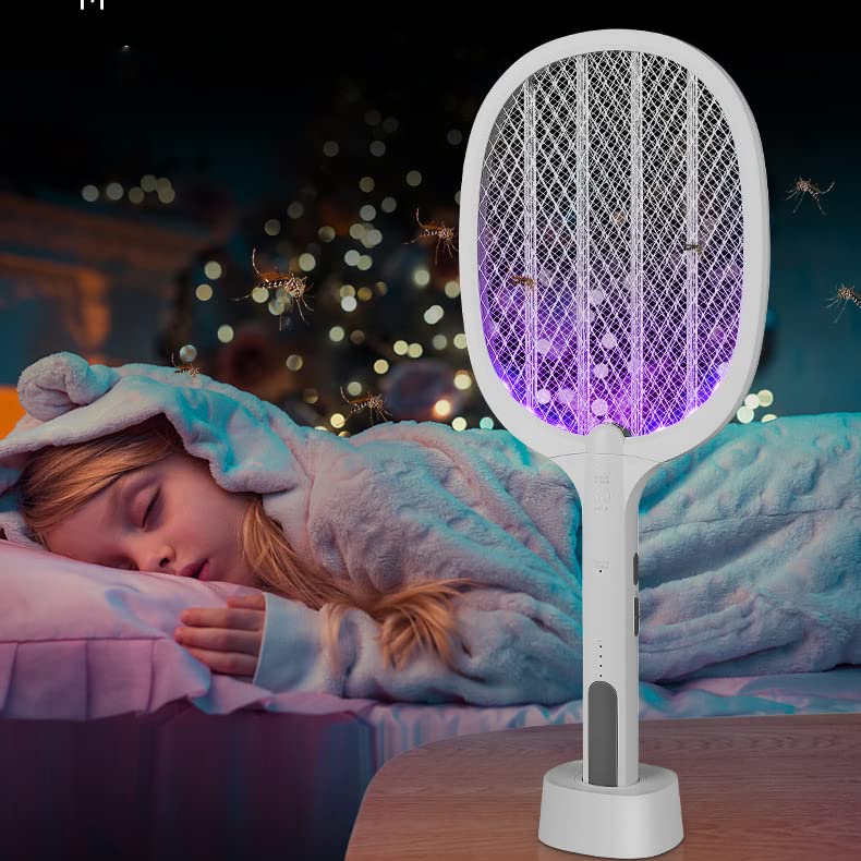 2 in 1 UV Light Mosquito Killer Racket Bat with Base Stand, Lithium Battery, USB Charging