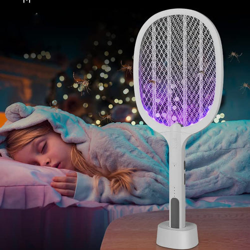 2 in 1 UV Light Mosquito Killer Racket Bat with Base Stand, Lithium Battery, USB Charging