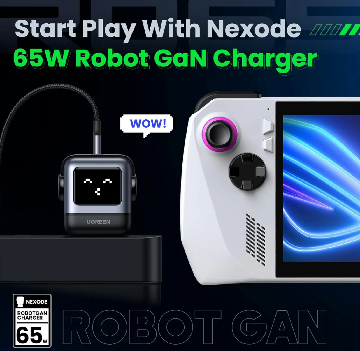 UGREEN 65W Robot Nexode 3-Port Robot GaN Charger for MacBook Pro, iPhone 15 Series, Galaxy S24/S23, Pixel