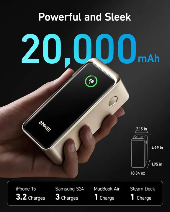 Anker Prime Power Bank, 20,000mAh 200W, TSA-Approved, Smart Display