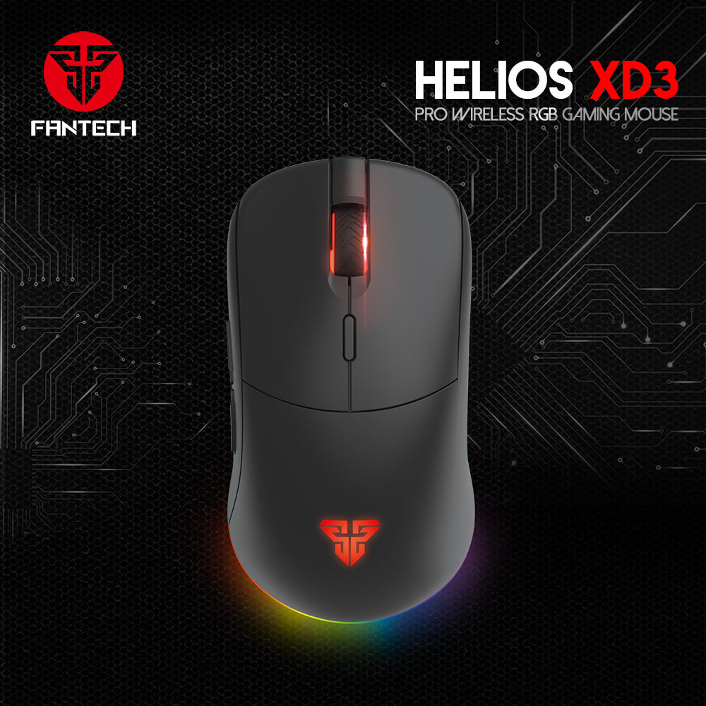 Fantech HELIOS XD3 Premium Wireless Wired Mouse Pixart 3335 Built in Battery Wired-BLACK