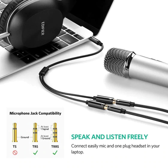 UGREEN-AV141 Headset Splitter Headphone Mic Y Adapter Cable, 3.5mm Audio Male To Separate Stereo Aux Female Jack & Microphone Female Jack Compatible For PS4, Xbox, Laptop, Phone, PC Gaming Headset