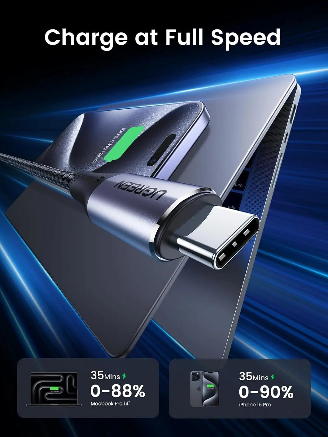 UGREEN 240W USB-C to USB-C Gen 2 10Gbps Charging Cable (1m)| 80150