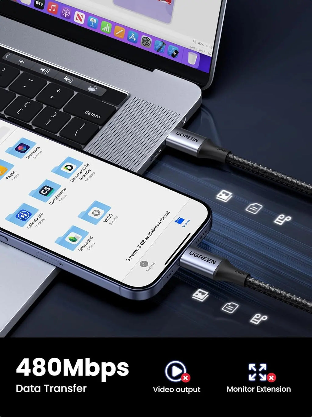 UGREEN USB C to USB C Cable 2M 240W PD 3.1 Fast Charging,480Mbps Data Transfer | 90440 |