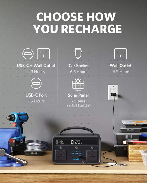 Anker Portable Power Station, PowerHouse II 400, 300W/388.8Wh, 110V AC Outlet/60W USB-C Power Delivery Solar Generator for Camping, Road Trips, Emergency Power, and More