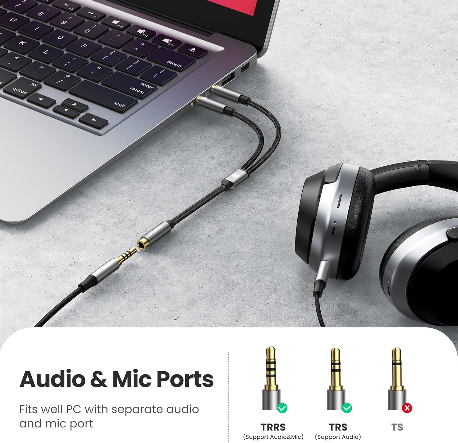 UGREEN-AV140 3.5mm Female To 2 Male Audio Cable |20899