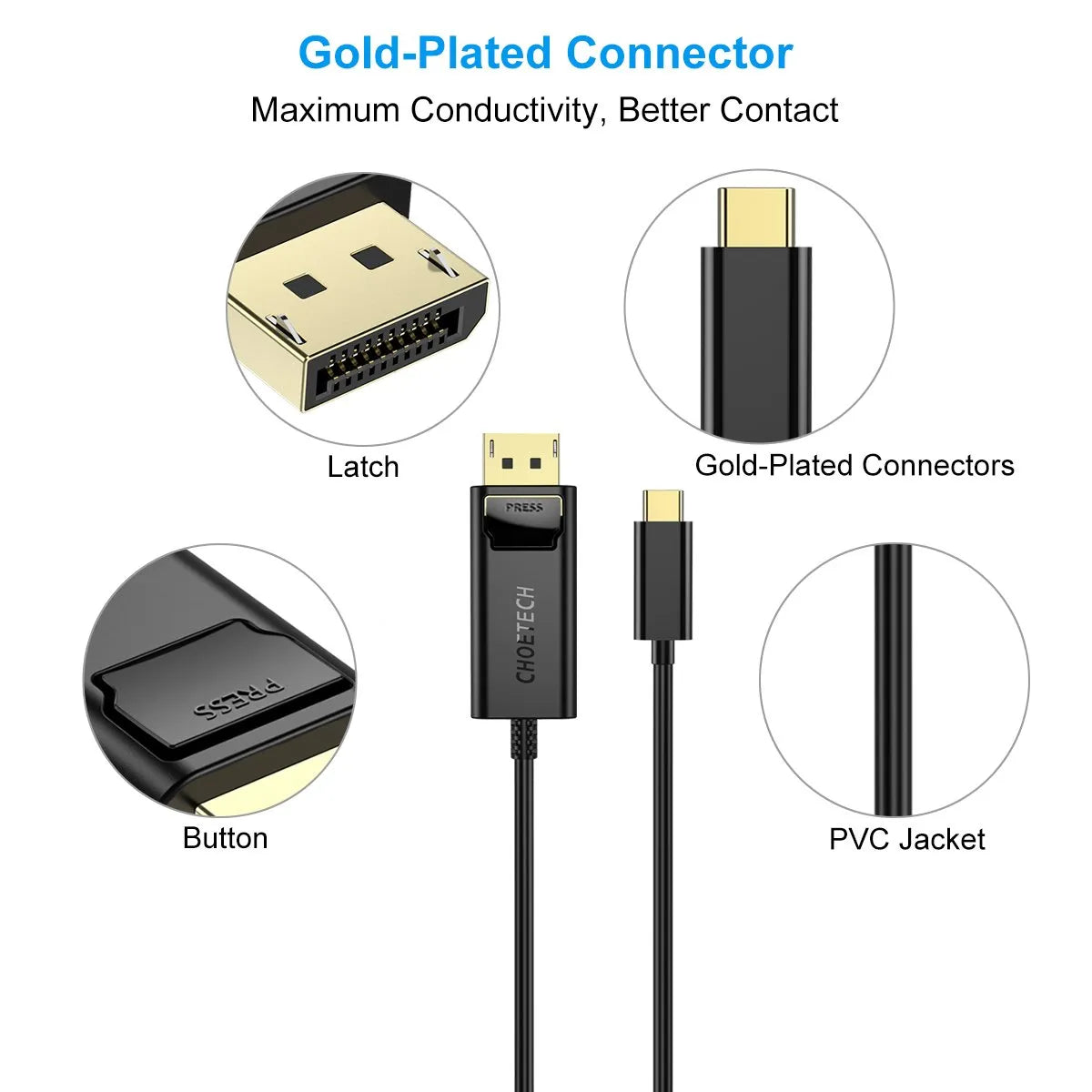 CHOETECH USB C To Display Port Adapter XCP-1801 With 6 Month Warranty