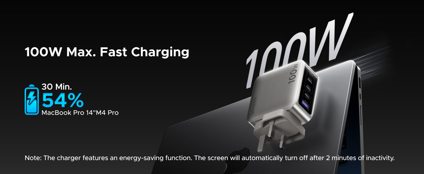 UGREEN 65621B 100W Nexode Pro 5-Port GaN Fast Charger with Smart Display UK X773