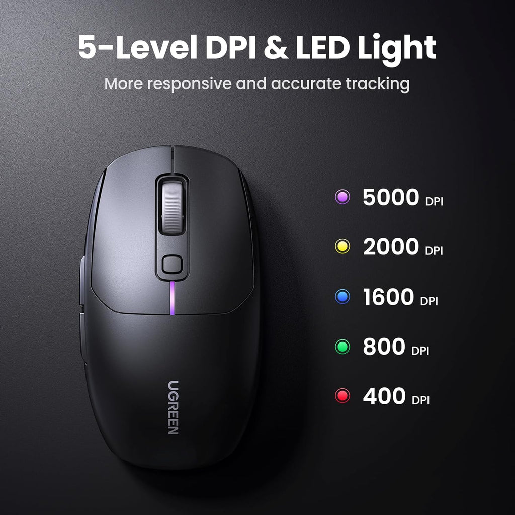 UGREEN Bluetooth Mouse Gaming | USB/BT/2.4GHz Lightweight Wireless Gaming Mouse | 90539