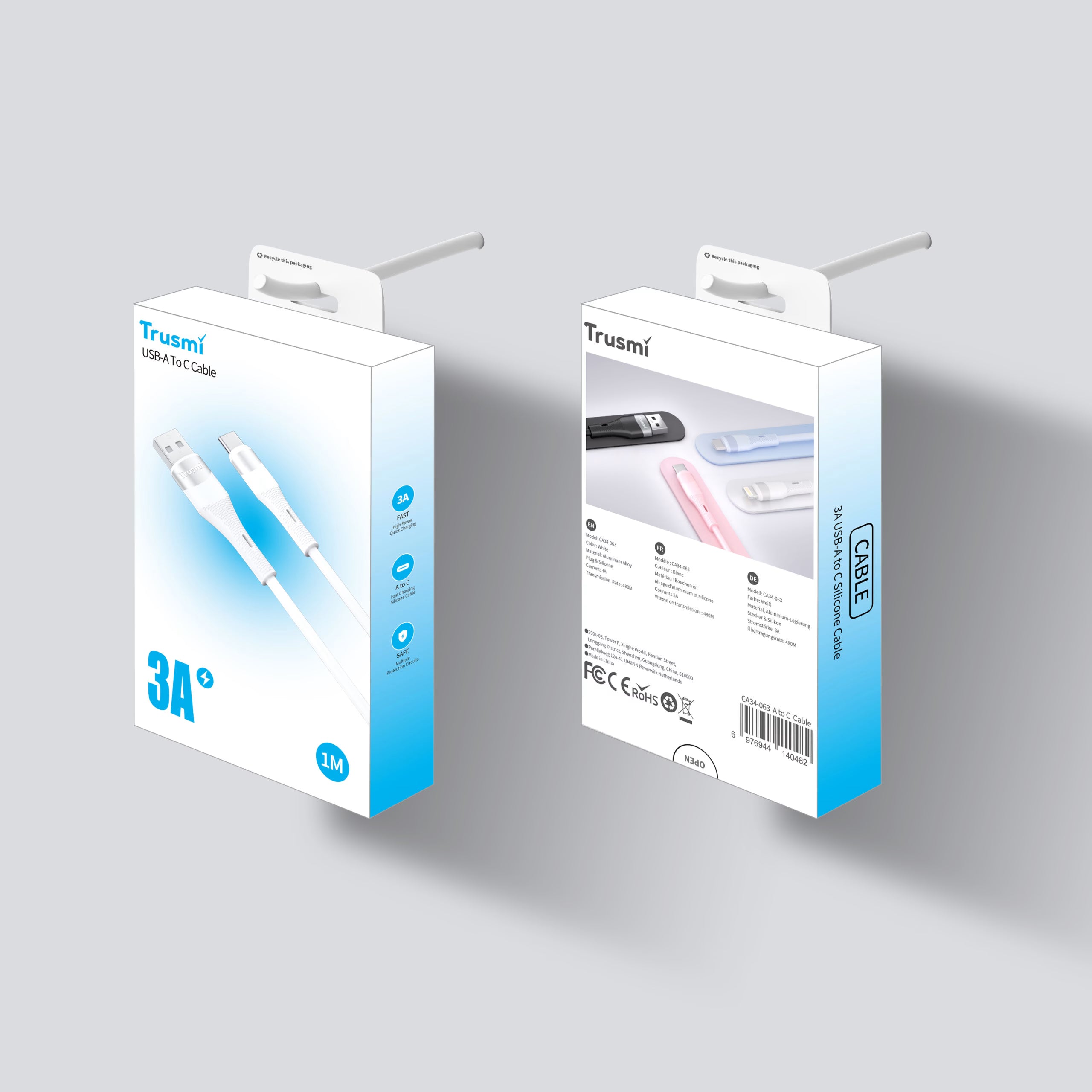 Trusmi 60w C to C silicone Cable Blue 1M | CA34-070