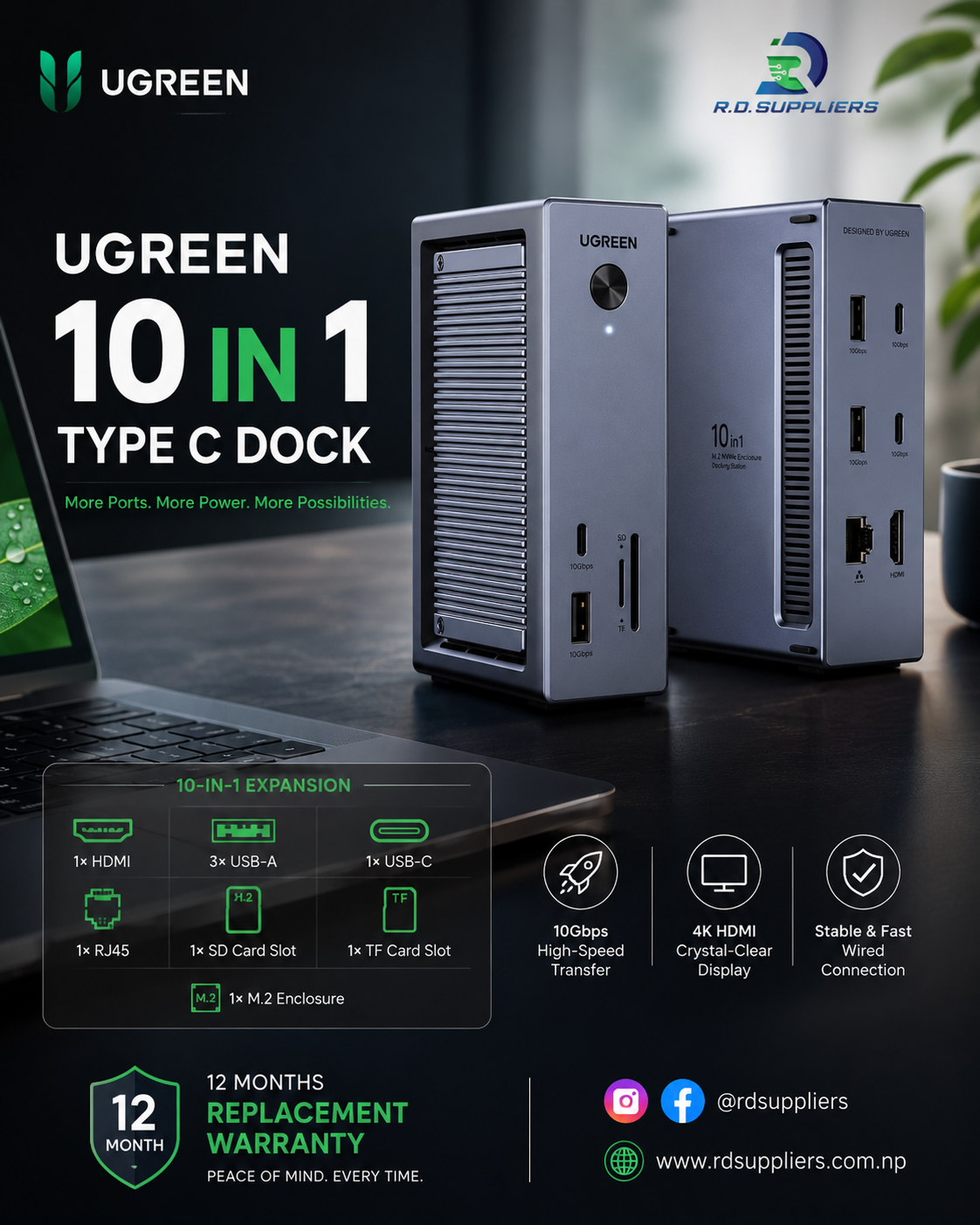 UGREEN 10-in-1 USB-C Docking Station with SSD Enclosure | 55735