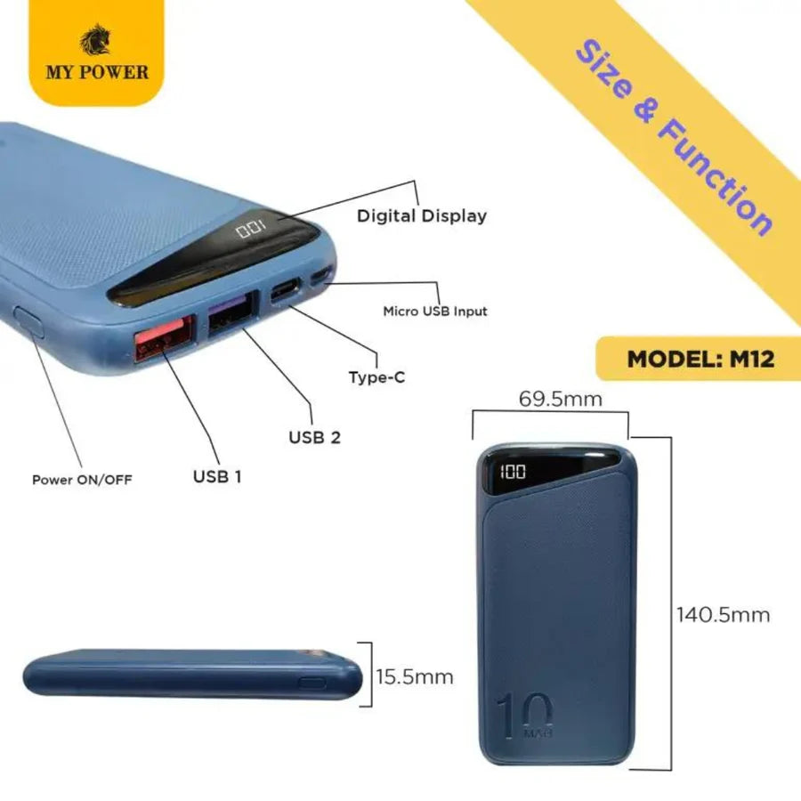 My Power M12 10000mAh Fast Charging Power Bank Ð 22My Power5W + PD