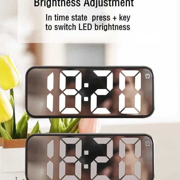 Digital Mirror Alarm Clock 12/24H 2 Modes Time Date Display Desk Table Clock ℃/℉ Switch Snooze
