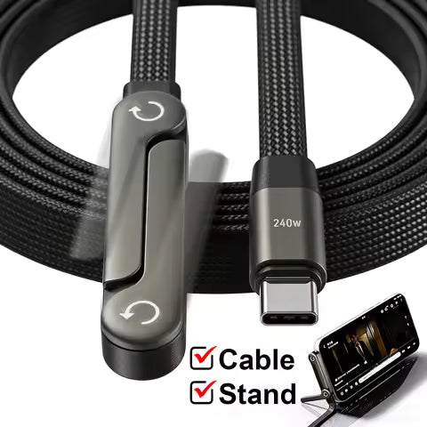 30W Braided Cable with Built-in Phone Stand T-Shaped Durable USB-C to Lightning Charging Cord with Foldable Holder | 00003