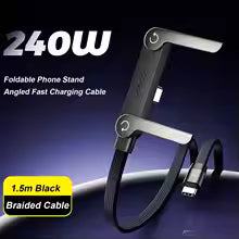 30W Braided Cable with Built-in Phone Stand T-Shaped Durable USB-C to Lightning Charging Cord with Foldable Holder | 00003