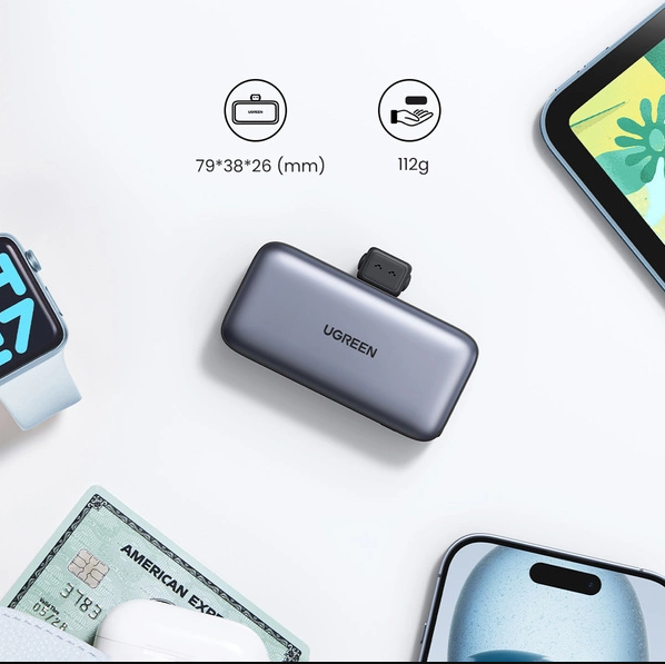 Ugreen PB503 5000mAh powerbank with USB-C port and integrated USB-C connector